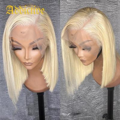 China Addictive Silky Straight Wave HD Lace Bob Lace Front Human Hair Wigs 13x4 Short Lace 613 Blonde Transparent Color for sale