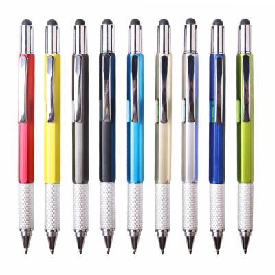 China Wholesale Plastic Multi Function Pen Promotional Pen 6 In 1 Tool Pen With Ruler Level And Screwdriver Stylus Ball Pen for sale