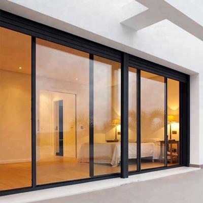 China High Quality Cheap Price Modern Exterior Heat Insulation Manual Black Powder Coated Metal Glass Partition Aluminum Triple Sliding Doors for sale