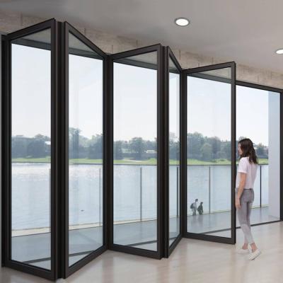 China Foshan manufacturer prices thermal insulation large patio aluminum sliding glass bi folding doors exterior balcony cheap interior bifold door for sale