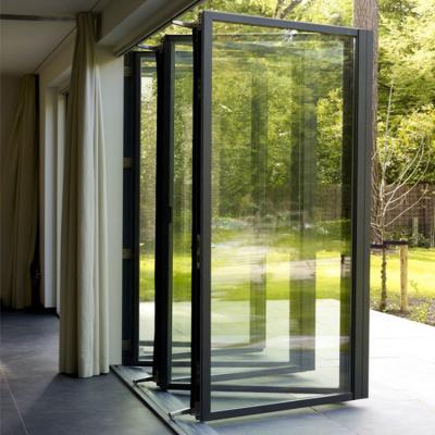 China Outdoor Bi Fold Doors Heat Insulation Factory Price Metal Outdoor Patio Protect Folding Partition Aluminum Glass Sliding Weather Door for sale