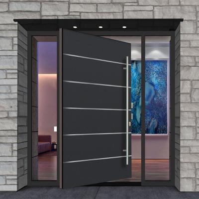 China Sound Insulation Custom Design Modern Front Entrance Villa Exterior Black Aluminum Glass Front Pivot Door for sale