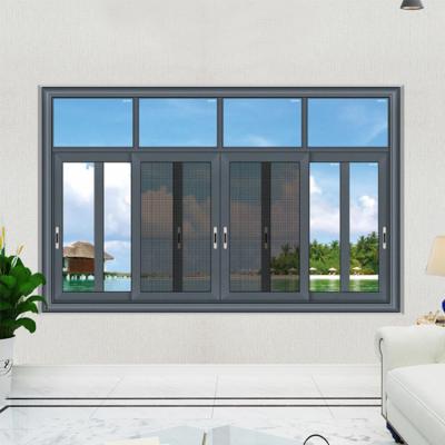 China Aluminum Alloy Magnetic Exterior Black Frame Heat Magnetic Exterior Villa Hotel Housing Building Glass Horizontal Sliding Window With Mosquito Net for sale