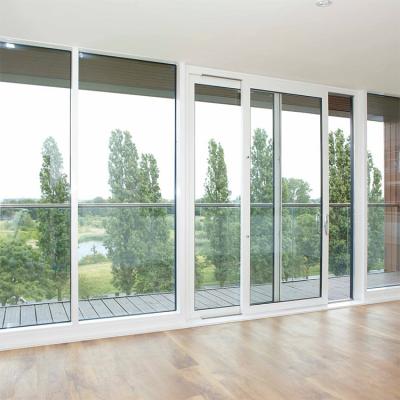 China Custom heat insulation upvc profile frame windows and doors design upvc white classic tempered glass patio balcony vinyl sliding door for sale