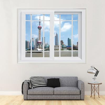 China Custom White European Style Slide Windows Double Glazed PVC Glass Plate French Glazed Window With Grills Design for sale