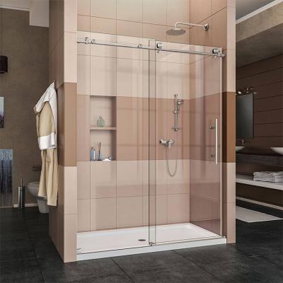 China Modern Custom House Hotel Villa Bathroom Slide Shower Doors Set Tempered Glass Modern Frameless Double Shower Barn Style Sliding Door for sale