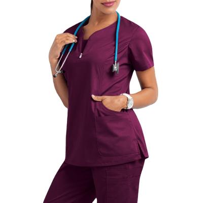 China Breathable Hospital Short Sleeve Garments With Zipper Nursing Uniforms Wholesale Scrubs Top With Pockets for sale