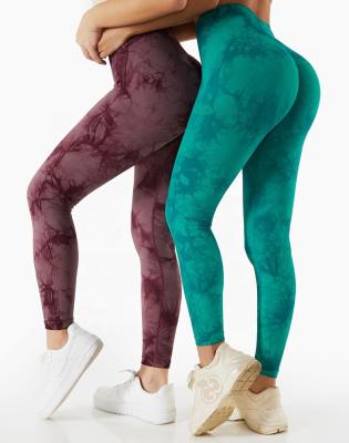 China Breathable QS 2022 NULS Tie Dye Seamless Knit Butt Gym Fitness Workout Design Leggings Set Workout Yoga Pants Fpr Women Girls for sale