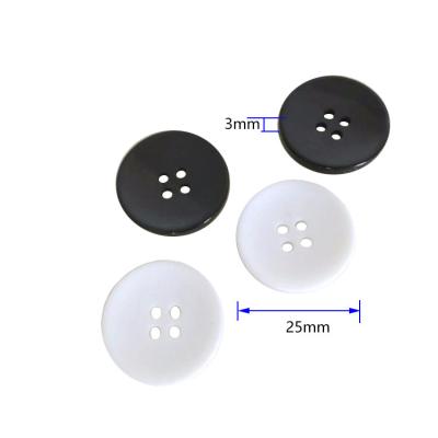 China Large Fashion 25mm 28mm Plastic Resin Nickel Free Sewing Buttons 4 Hole Black White Coat Buttons for sale