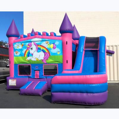 China hot selling 0.5mm Plato PVC Tarpaulin Horse Theme 0.5mm PVC Inflatable Kids Castle Combo Castle With Slide For Kids for sale