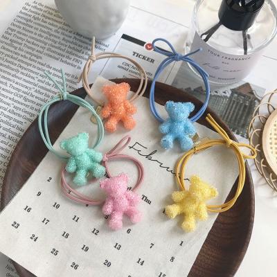 China High Quality/Factory Sourced Elastic Rhinestone Cute Bear Ring New Double-Line Rubber Girls Hair Band Elastic Hair Ties for sale