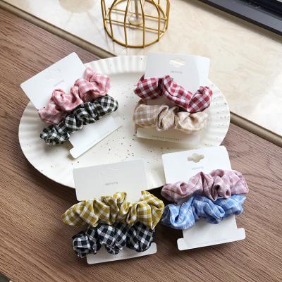 China Circle Ring Vintage Plaid Scrunchies Elastic Hair Bands High Quality/Factory Source College Style Plaid Big Cloth Hair Bands For Women for sale