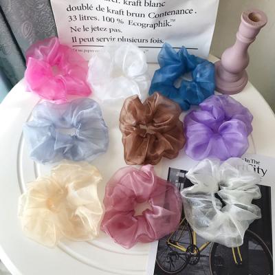 China High Quality/Factory Sourced New Solid Color Organdy Wide Ring Hair Scrunchies Candy Color Macaron Big Scrunchies For Women Girl for sale