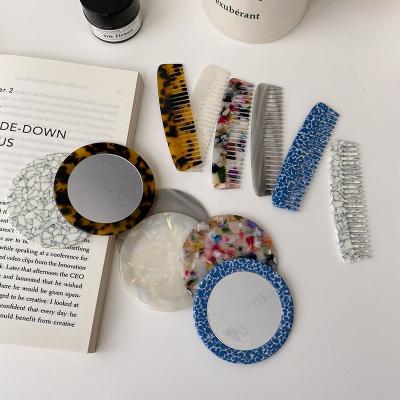 China High Quality/Factory Source New Arrival Pattern Acetate Cellulose Semicircle Floral Hair Combs Colorful Geometric Circular Mirror Hair Combs for sale