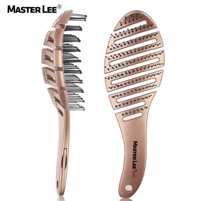 China Masterlee Nondisposable Custom Logo Ribs Comb Nylon Curved Duct Scalp Massage Hair Brushes for sale