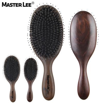 China High Quality Nondisposable Masterlee Custom Logo Nature Black Sandal Wooden Brush Comb and Bristle Hair Comb for sale