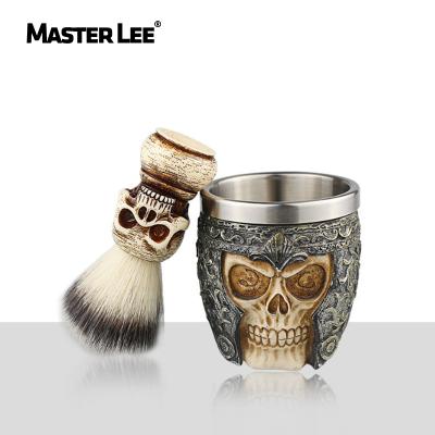 China Masterlee Nondisposable Beard Shaving Head Set Skull Grip Badger Shaving Brush and Armor Bowl For Men for sale