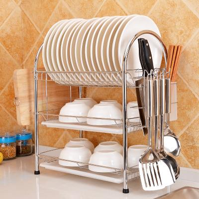 China Sustainable Multifunction 3 Tier Chrome Dish Racks Dish Drying Rack for sale