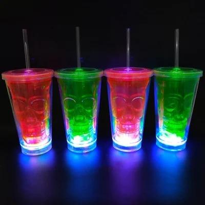 China Festival Straw Cup LED Ghost Cup Halloween Straw Cup Double-Layer Ghost Corridor Light for sale