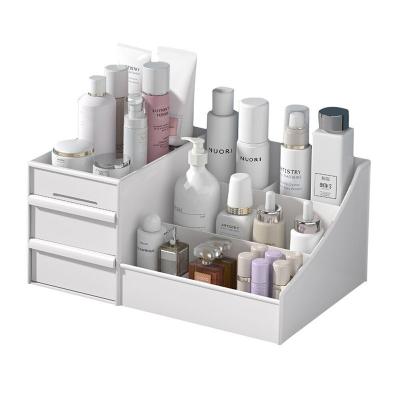 China Viable Wholesale Plastic Cosmetic Organizer Dust Proof Skincare Shelf Desktop Cosmetic Storage Box for sale