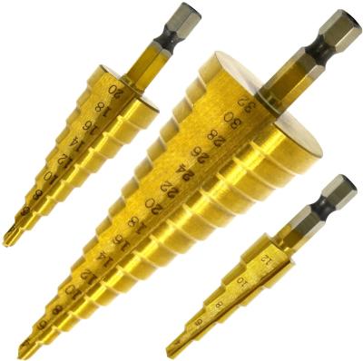 China 3PCS  15 Steps HSS4241 Hex Shank Hss Drill Bits Titanium Coated for sale