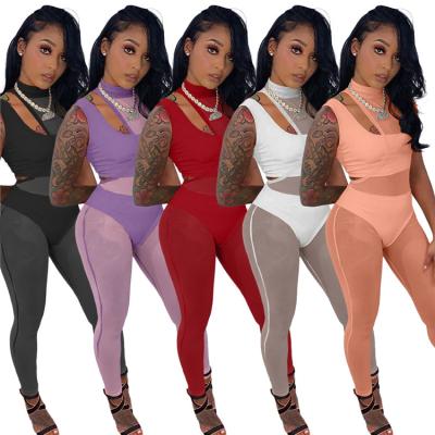 China Breathable Women's Clothing 2021 Summer Solid Mesh Short Pants Set Girl Joggers 3 Piece Set Teams Three Piece Pants Set for sale