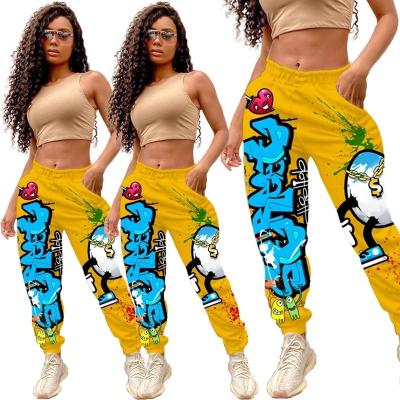 China 2021 New Design Spring and Summer Breathable Women Printed Casual Pants Ladies Cute Graffiti Harem Pants For Women Trousers for sale