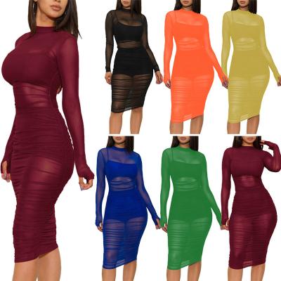 China Anti-Wrinkle Women's Clothing Bodycon Tank Top Shorts Sexy Mesh Dress Club Dresses Three-Piece Suit Casual Outfits for sale