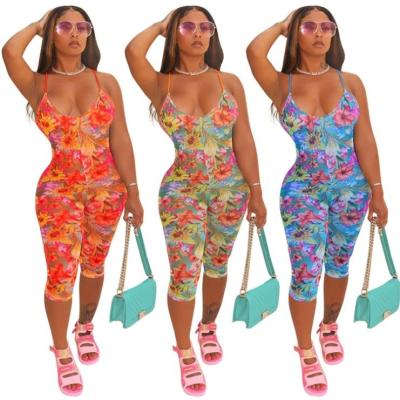 China Women's floral overalls and rompers fashion jumpsuits and rompers women's clothing suspender anti-pilling summer clothing for sale