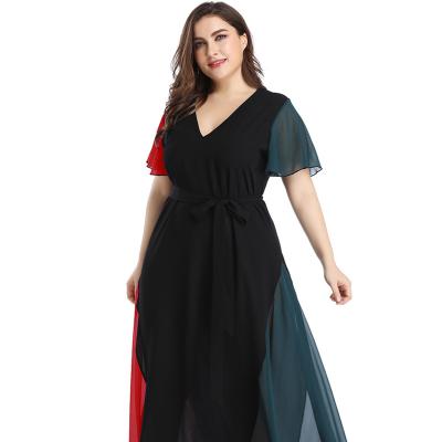 China Plus Size 2021 New Casual Plus Size Chiffon Contrast Vogue Trending Ladies Dress Fashionable Women Clothing for sale