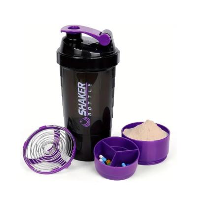 Chine Proof de fuite 16 oz Fitness Gym Sports Protein Mix Shaker Bouteille avec deux compartiments supplémentaires à vendre