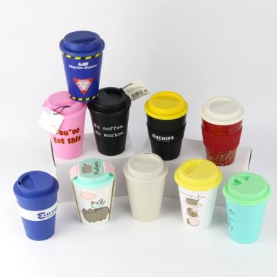 China 12oz 350ml PP Silicone Cover Bamboo Fiber Reusable Coffee Mug with Lid An Ideal Giveaway Item for sale