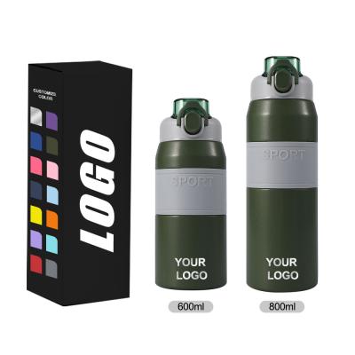 China 600ml/800ml Custom Insulated Stainless Steel Water Bottle with Straw and Portable Handle for sale