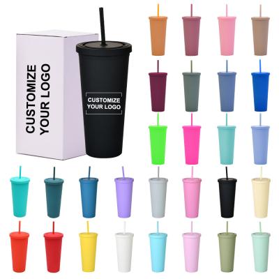 China American Style 710ml / 24oz Reutilizável BPA Free Tumblers de plástico com tampas e canudos à venda