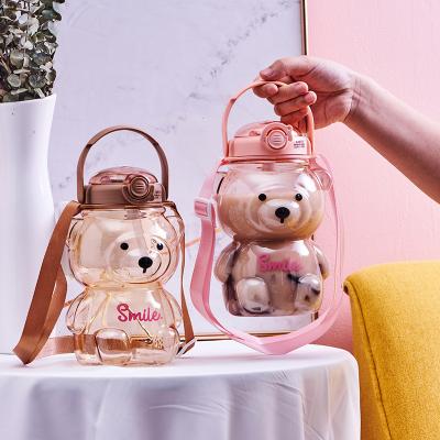 China Summer Students' Must-Have Cute Teddy Bears Water Bottle with Straw and Large Capacity for sale