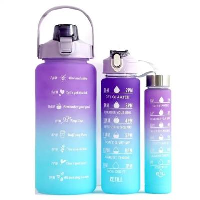 China Unisex 3 in 1 Motivational Time Marker Gradient Color Water Bottle Set 2000ml 900ml 500ml for sale