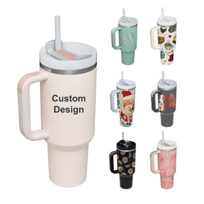 China American Style Custom Pattern 40oz Tumbler with Lid Handle and Straw Stainless Steel Vacuum Insulated Cup for sale