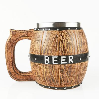 China 550ml Wooden Handle Stainless Steel Beer Coffee Mug with 304 Inner and ABS Outer for sale