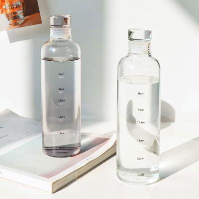 Cina Stile di design minimalista 500 ml bottiglia d'acqua in vetro borosilicato senza BPA con marcatore dell'ora in vendita