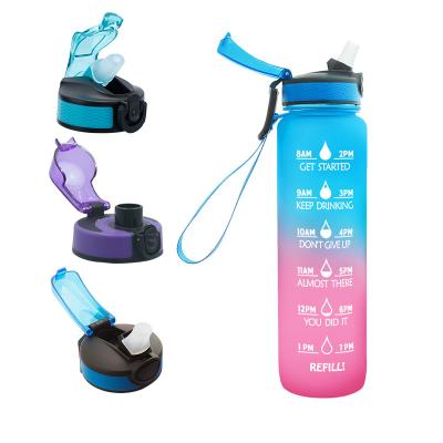 China 1L Capacity Sports Water Bottle with Time Marker and Direct Drinking Straw BPA Free for sale