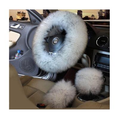 China Long Australian Winter 3pcs/set Woolen Steering Wheel Cover Car Wool Heated Fur Wheel Cover Handbrake Gear Clutch Steering Cover for sale