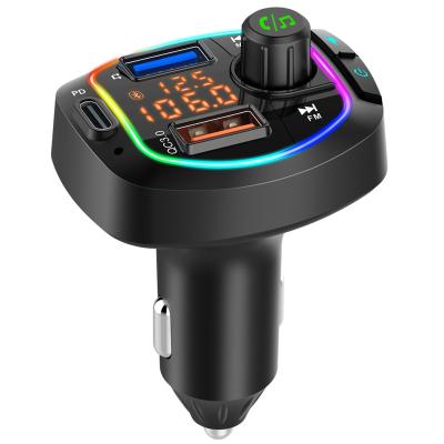 China â ‰ ¤ 10m PD18W QC3.0 Colorful 7 Lamp FM Transmitter Fast Charging Handsfree Car MP3 Player With Dual Screen Display for sale