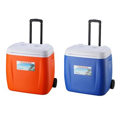 China Portable Waterproof Car Fridge Ice Bucket Cooler Camping 55L With Freezer Storage Container Wheel Drawbar Large Food Cool Box for sale