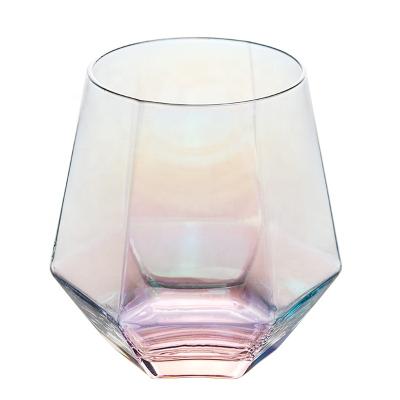 China Viable Whiskey Crystal Glass Flat Bottom Hexagon Around Diamond Whiskey Glass for sale