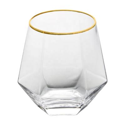 China CLASSIC Creative Diamond Shape Glass Juice Gold Rim Handmade Whiskey Glass for sale