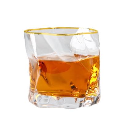 China CLASSIC Unique Colored Irregular Shape Gold Rim Spirit Liquor Whiskey Whiskey Glass for sale