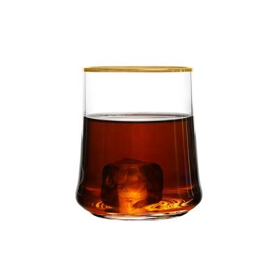 China Viable Water Tea Whiskey Gold Colored Rim Stemless Milk Coffee Drinking Short Glass for sale