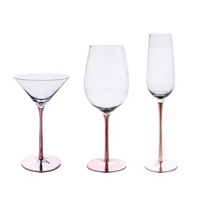 China Rose Gold Stem Customized Wholesale Electroplating Plating Rose Gold Stem Wine Glass Tumbler Bar Cocktail Glass for sale