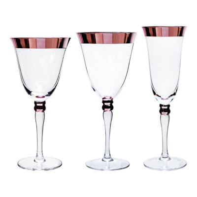 China Amazon Hot Selling Viable Christmas Plating Rose Gold Glass Crystal Palace Champagne Wine Glass Goblet For Home Wedding Decoration for sale