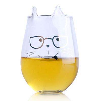 China CLASSIC Warm Christmas Amazon Crystal Glass Stemless Egg Cup Milk Froth Mug Cat Ear Clear Glass Cup lovely for home and gift for sale